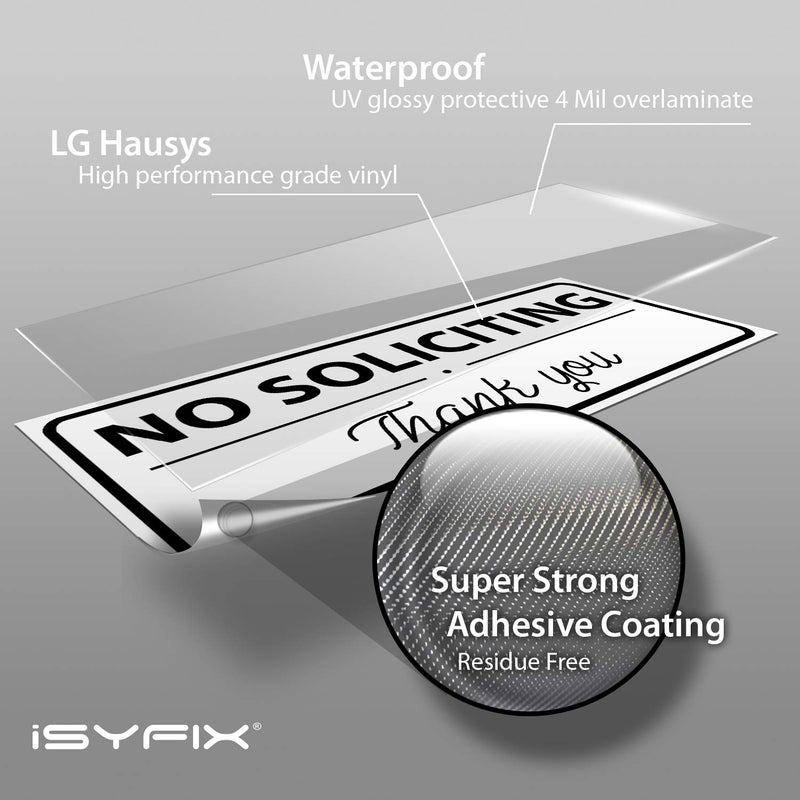 iSYFIX No Soliciting Signs Stickers for House, Home & Business - 4 Pack 7x3 inch - Premium Self-Adhesive Vinyl, Laminated for Ultimate UV, Weather, Scratch, Water and Fade Resistance, Indoor & Outdoor - Image 3